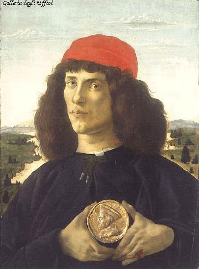 BOTTICELLI, Sandro Portrait of an Unknown Personage with the Medal of Cosimo il Vecchio  fdgd Sweden oil painting art
